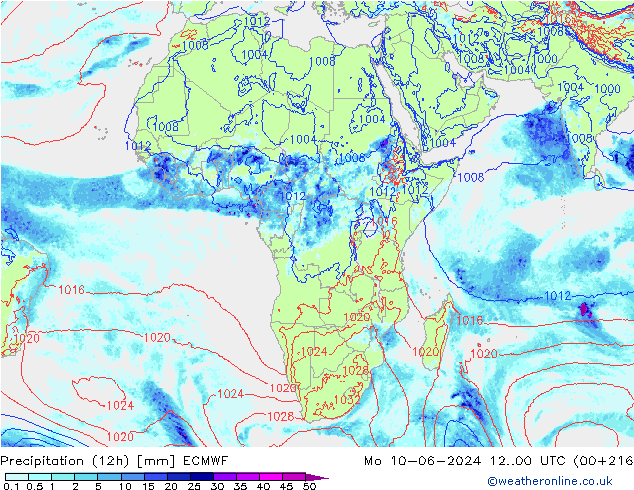 Precipitação (12h) ECMWF Seg 10.06.2024 00 UTC