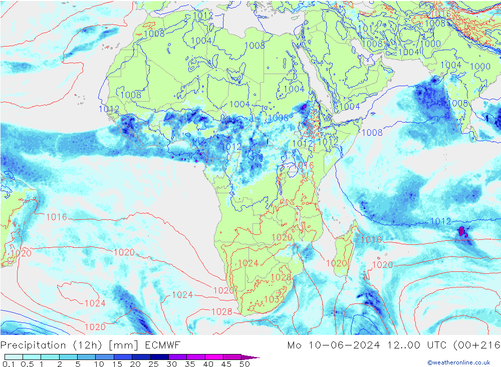 Precipitação (12h) ECMWF Seg 10.06.2024 00 UTC