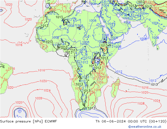 Surface pressure ECMWF Th 06.06.2024 00 UTC