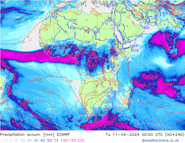 Precipitation accum. ECMWF Tu 11.06.2024 00 UTC