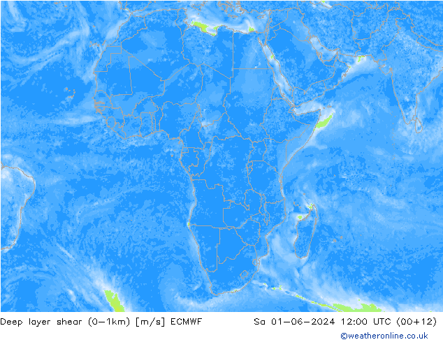Deep layer shear (0-1km) ECMWF sáb 01.06.2024 12 UTC