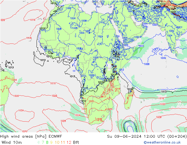 High wind areas ECMWF Вс 09.06.2024 12 UTC