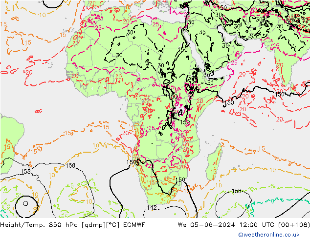 Hoogte/Temp. 850 hPa ECMWF wo 05.06.2024 12 UTC