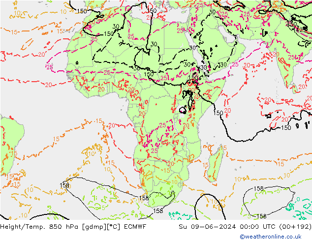 Z500/Rain (+SLP)/Z850 ECMWF Dom 09.06.2024 00 UTC