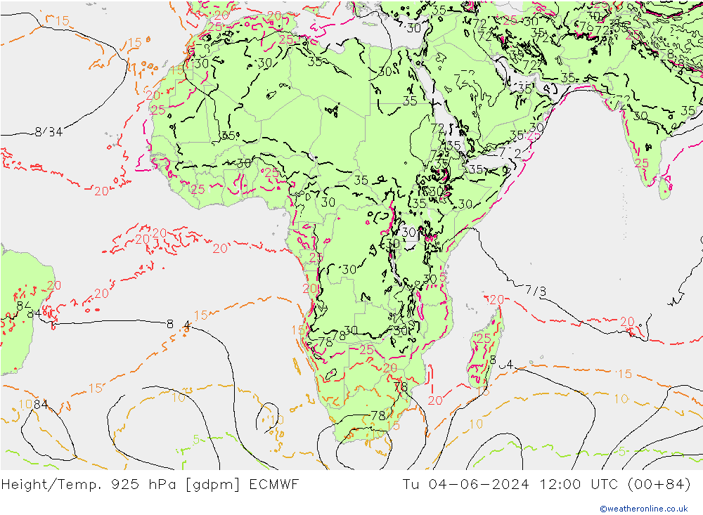 Géop./Temp. 925 hPa ECMWF mar 04.06.2024 12 UTC