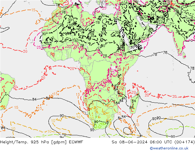 Yükseklik/Sıc. 925 hPa ECMWF Cts 08.06.2024 06 UTC