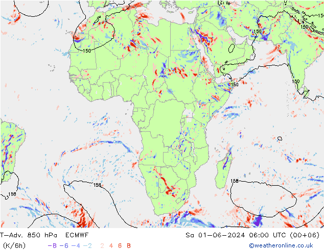 T-Adv. 850 hPa ECMWF Sa 01.06.2024 06 UTC