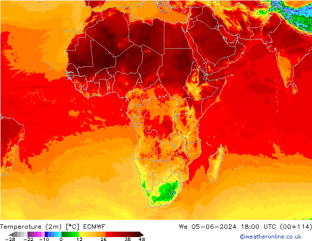 Temperatura (2m) ECMWF Qua 05.06.2024 18 UTC