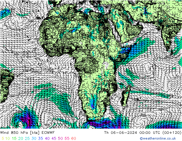 Wind 850 hPa ECMWF Th 06.06.2024 00 UTC