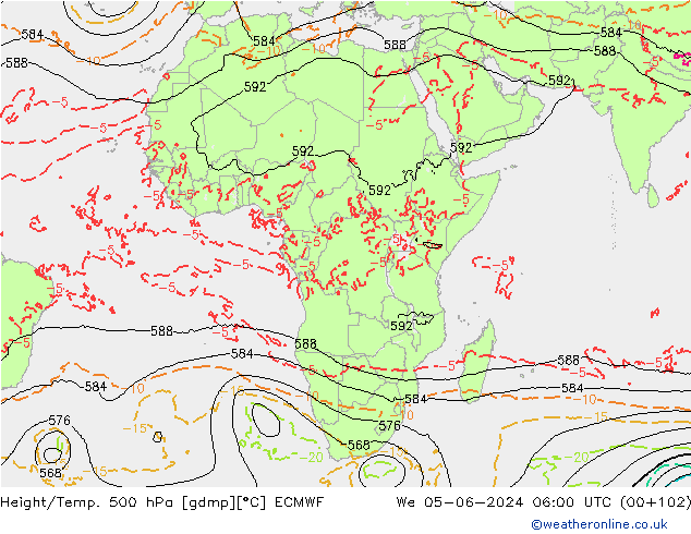 Z500/Yağmur (+YB)/Z850 ECMWF Çar 05.06.2024 06 UTC