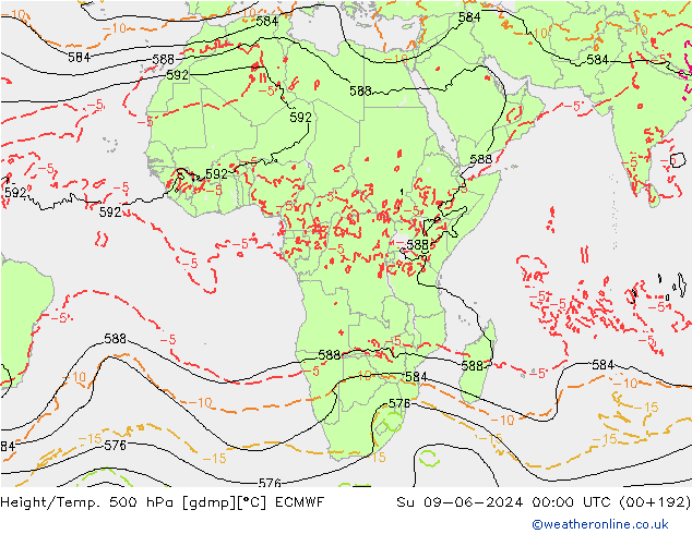 Z500/Rain (+SLP)/Z850 ECMWF Dom 09.06.2024 00 UTC