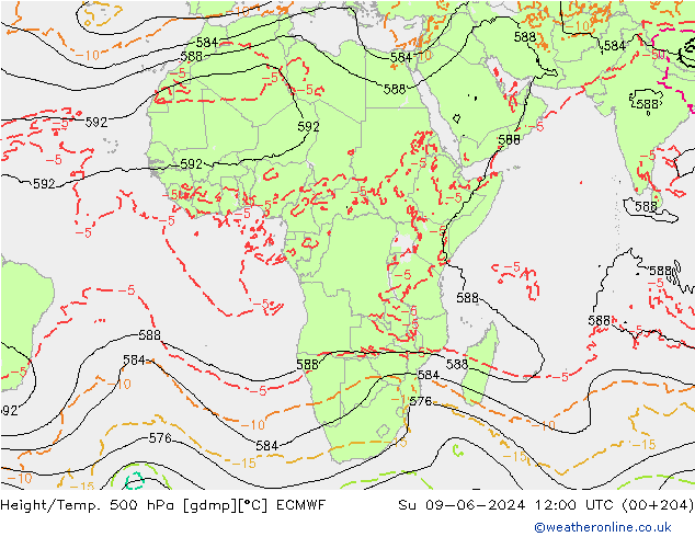 Height/Temp. 500 гПа ECMWF Вс 09.06.2024 12 UTC