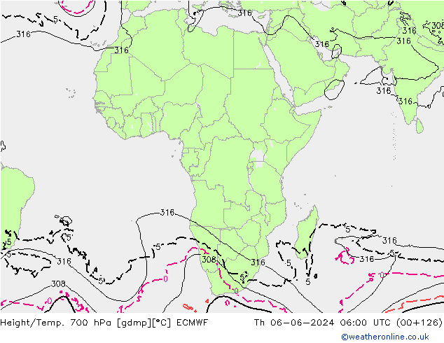 Height/Temp. 700 hPa ECMWF Th 06.06.2024 06 UTC