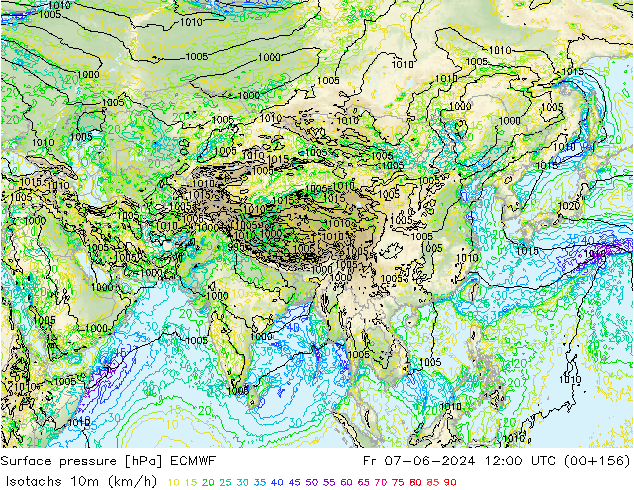 Isotachen (km/h) ECMWF Fr 07.06.2024 12 UTC