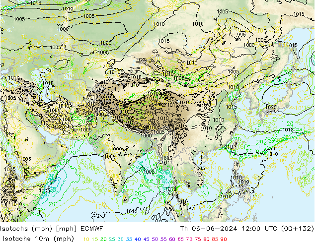 Isotaca (mph) ECMWF jue 06.06.2024 12 UTC