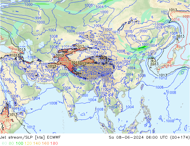 джет/приземное давление ECMWF сб 08.06.2024 06 UTC