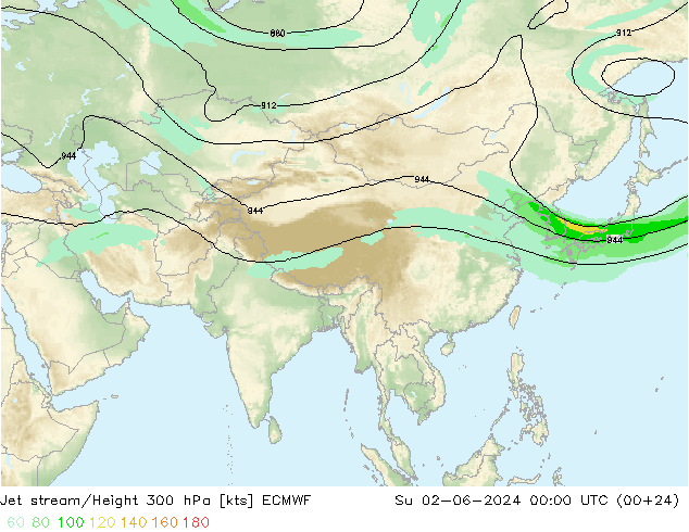 Straalstroom ECMWF zo 02.06.2024 00 UTC