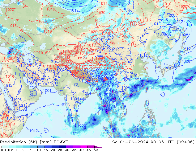 Precipitación (6h) ECMWF sáb 01.06.2024 06 UTC