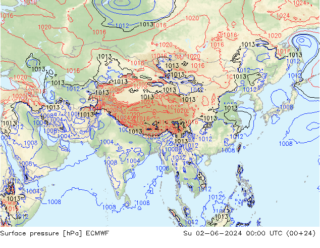 Surface pressure ECMWF Su 02.06.2024 00 UTC