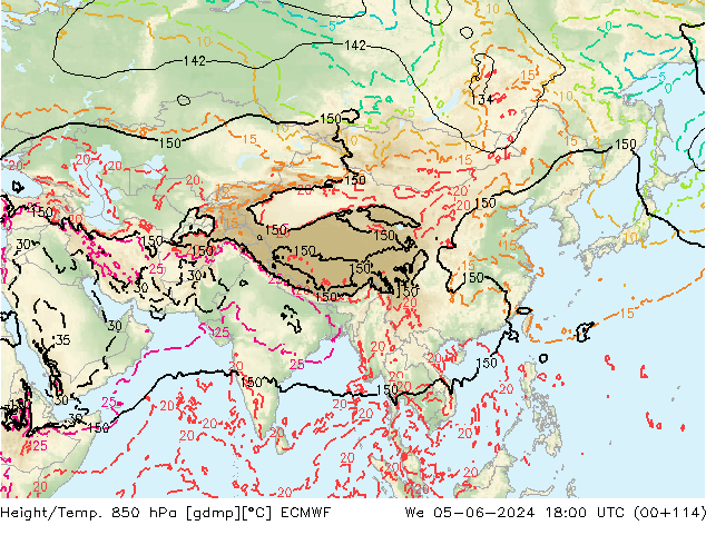 Yükseklik/Sıc. 850 hPa ECMWF Çar 05.06.2024 18 UTC