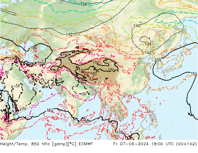 Geop./Temp. 850 hPa ECMWF vie 07.06.2024 18 UTC