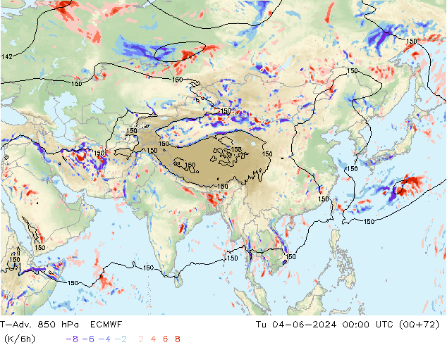 T-Adv. 850 hPa ECMWF Tu 04.06.2024 00 UTC