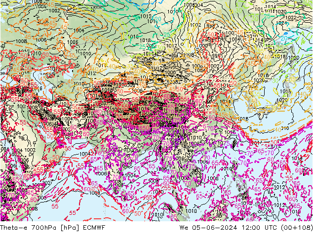 Theta-e 700hPa ECMWF wo 05.06.2024 12 UTC