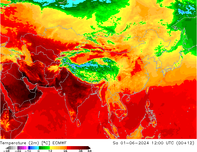 Temperatura (2m) ECMWF sab 01.06.2024 12 UTC