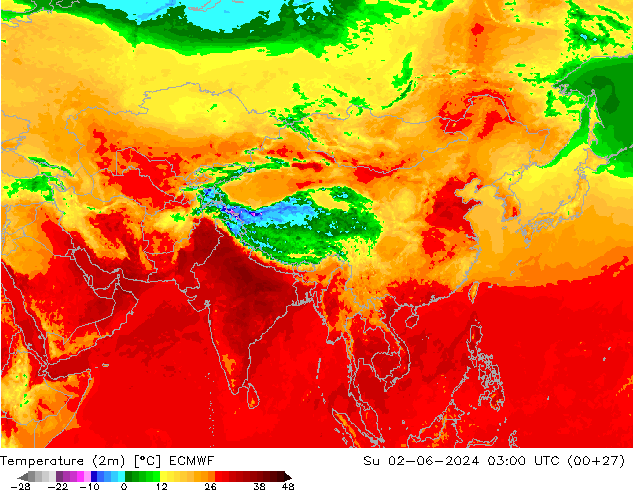 Temperature (2m) ECMWF Ne 02.06.2024 03 UTC