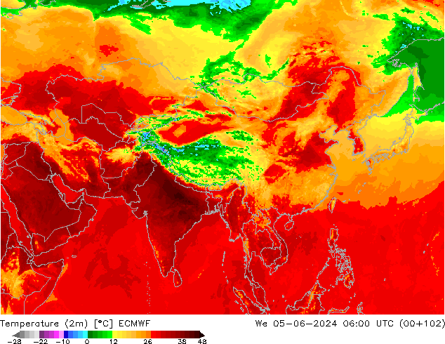 Sıcaklık Haritası (2m) ECMWF Çar 05.06.2024 06 UTC