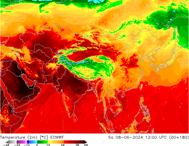 карта температуры ECMWF сб 08.06.2024 12 UTC