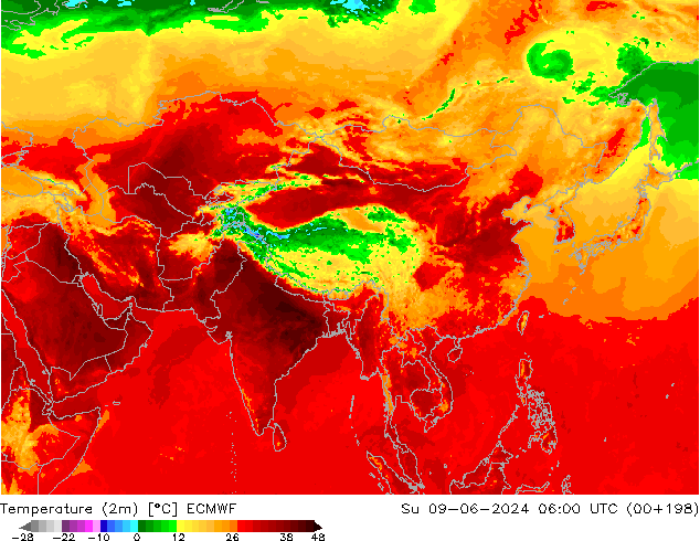 mapa temperatury (2m) ECMWF nie. 09.06.2024 06 UTC