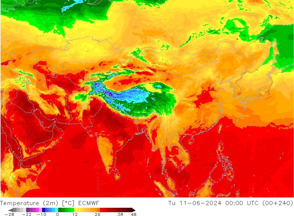Temperature (2m) ECMWF Út 11.06.2024 00 UTC