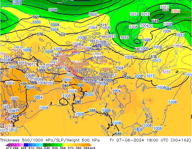 Dikte 500-1000hPa ECMWF vr 07.06.2024 18 UTC