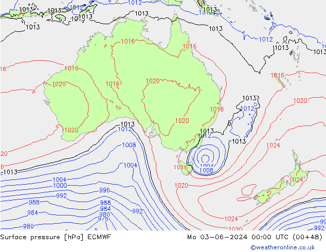 Atmosférický tlak ECMWF Po 03.06.2024 00 UTC