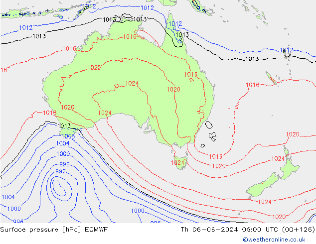 pressão do solo ECMWF Qui 06.06.2024 06 UTC