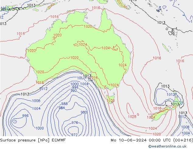 Presión superficial ECMWF lun 10.06.2024 00 UTC