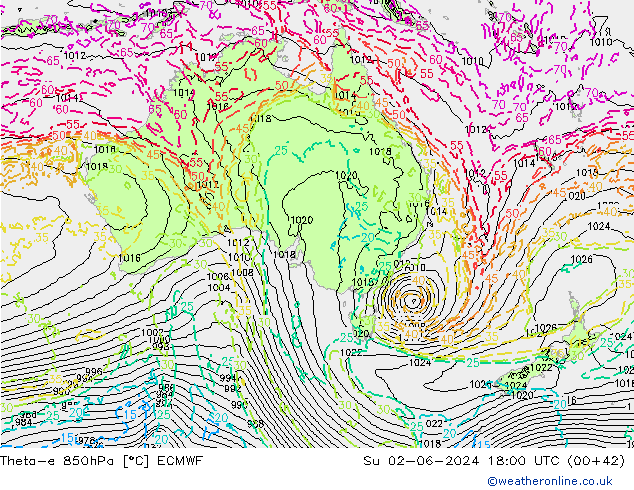 Theta-e 850hPa ECMWF dom 02.06.2024 18 UTC