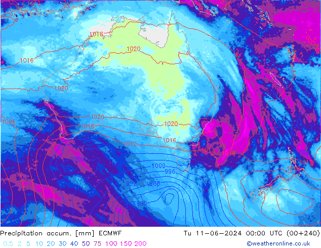 Totale neerslag ECMWF di 11.06.2024 00 UTC