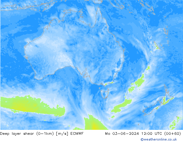 Deep layer shear (0-1km) ECMWF  03.06.2024 12 UTC