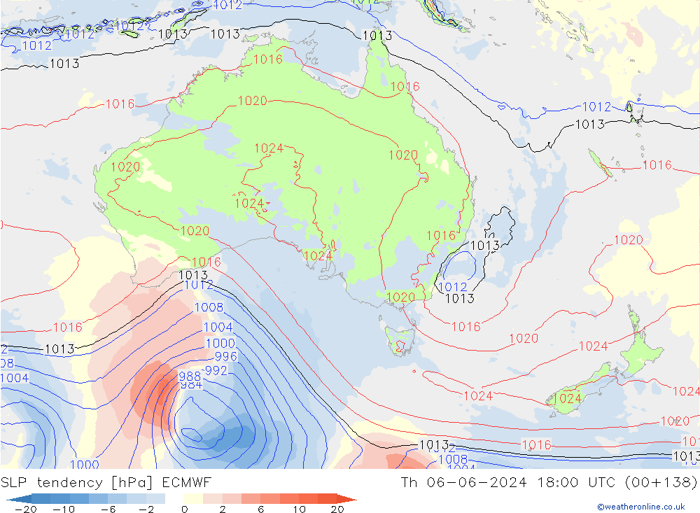 Druktendens (+/-) ECMWF do 06.06.2024 18 UTC