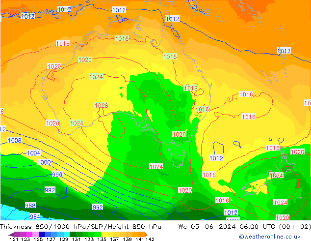 Dikte 850-1000 hPa ECMWF wo 05.06.2024 06 UTC