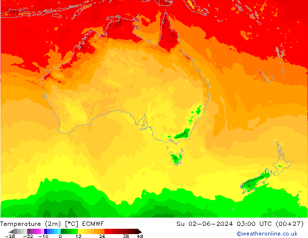 Temperatura (2m) ECMWF dom 02.06.2024 03 UTC