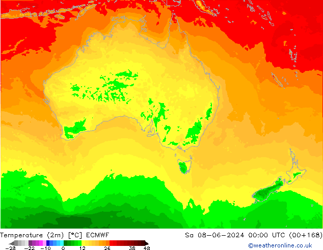 Sıcaklık Haritası (2m) ECMWF Cts 08.06.2024 00 UTC