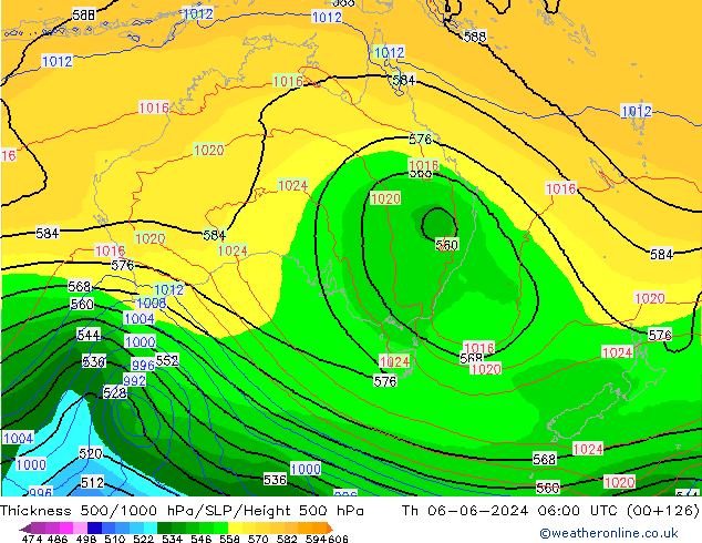 Thck 500-1000hPa ECMWF Qui 06.06.2024 06 UTC