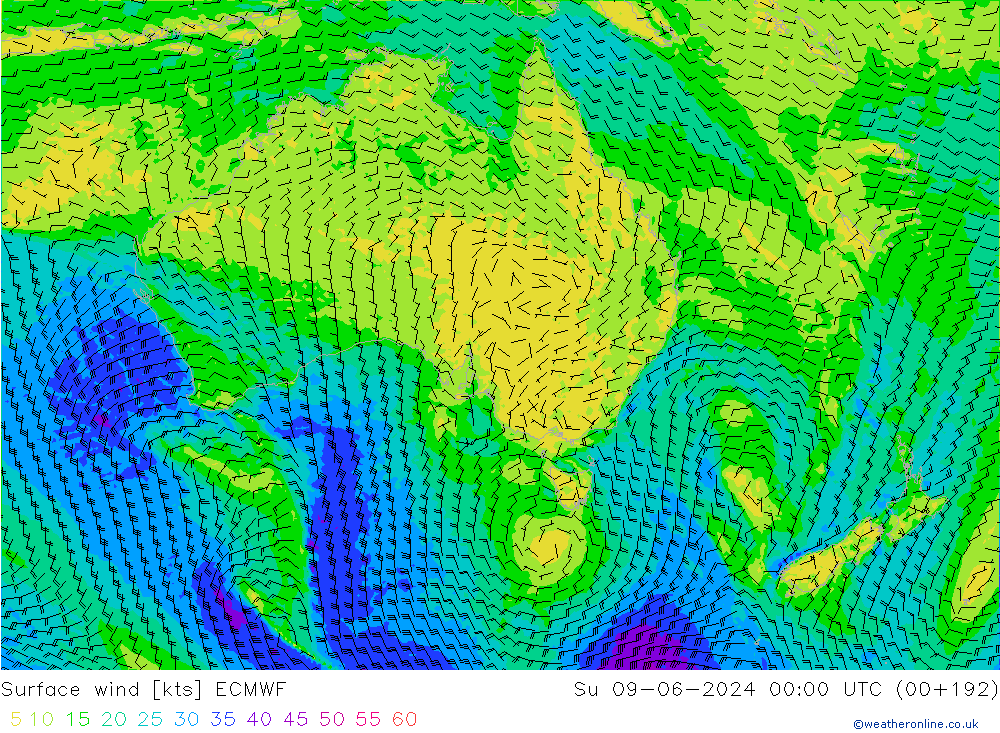 Vent 10 m ECMWF dim 09.06.2024 00 UTC