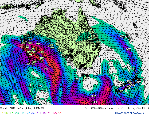 Wind 700 hPa ECMWF Ne 09.06.2024 06 UTC