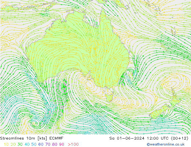 Streamlines 10m ECMWF So 01.06.2024 12 UTC