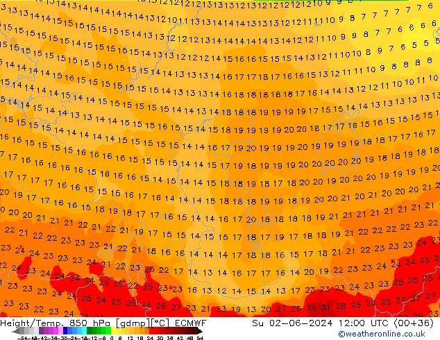 Z500/Yağmur (+YB)/Z850 ECMWF Paz 02.06.2024 12 UTC