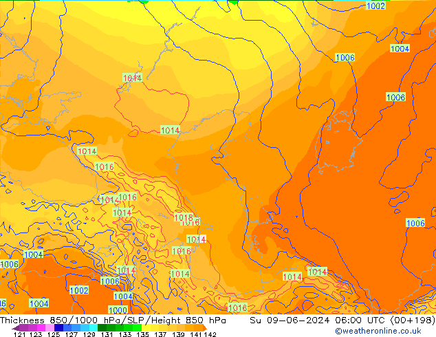 Thck 850-1000 hPa ECMWF nie. 09.06.2024 06 UTC